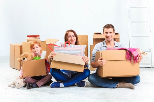 Packed office boxes and equipment prepared for relocation
