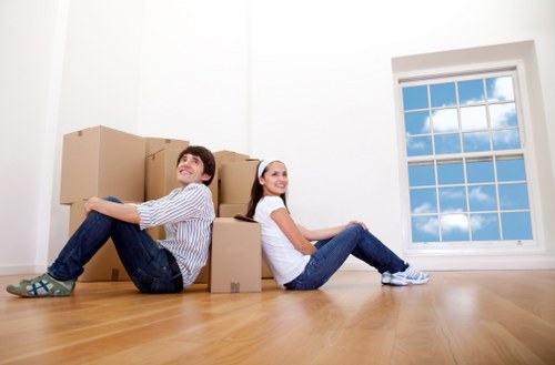 Furniture and boxes being moved for an apartment or office relocation