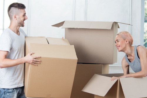 Packing boxes and household items prepared for a relocation